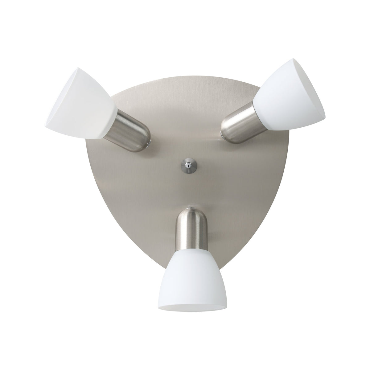 Trois diffuseurs blancs en forme de coupe vus de face sur fond blanc