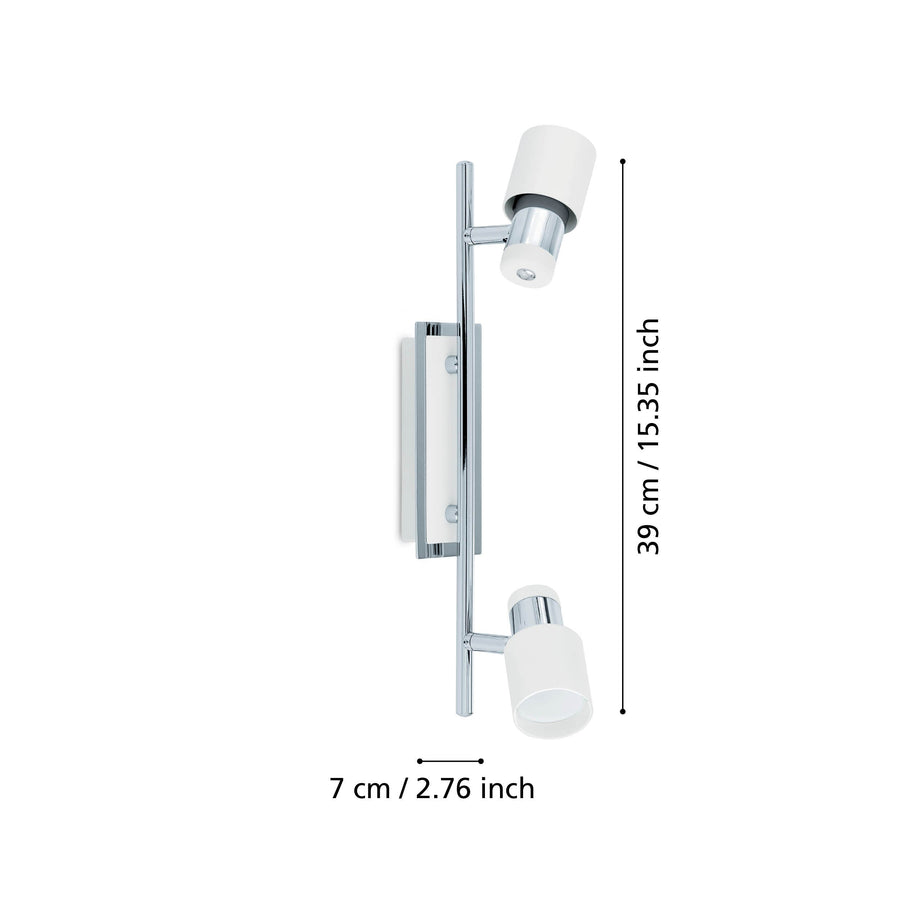 Schéma coté du spot indiquant 39 cm de longueur et 7 cm de largeur.
