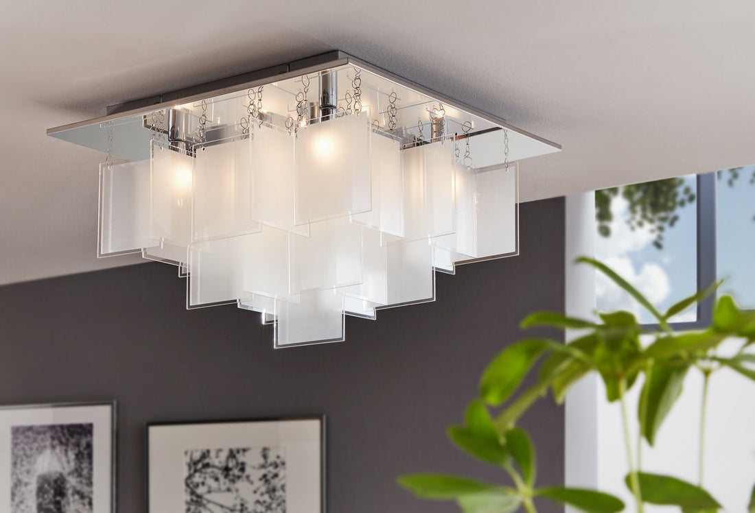 Plafonnier Condrada 1 chromé et blanc, verre