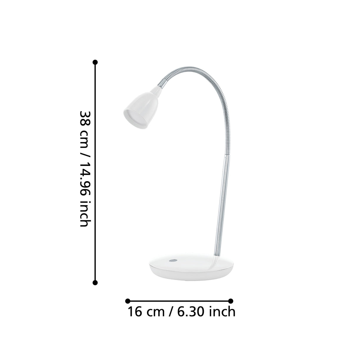 Schéma de dimensions indiquant 38 cm de hauteur et 16 cm de base