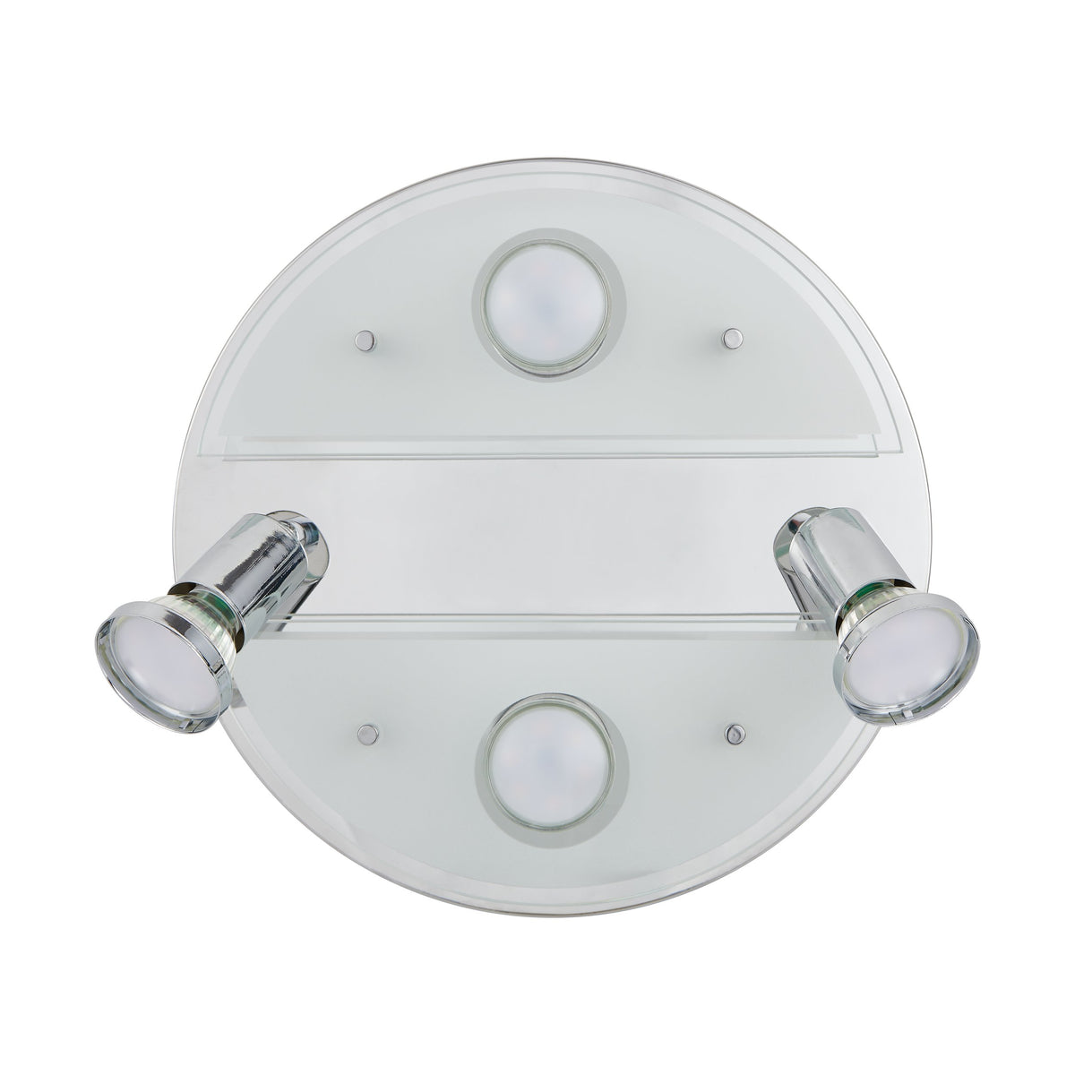 Vue de dessous bien à plat, deux spots orientables et pastilles lumineuses