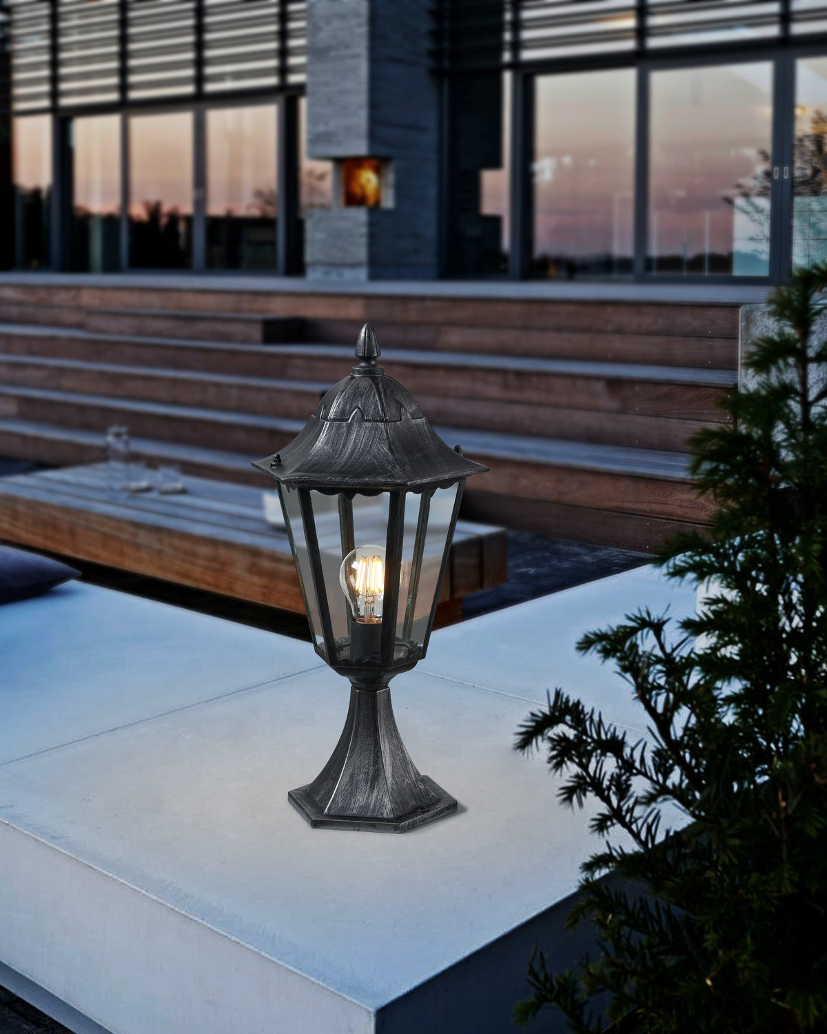 Lampadaire extérieur Navedo noir et argenté, Ø 23 cm (93462)