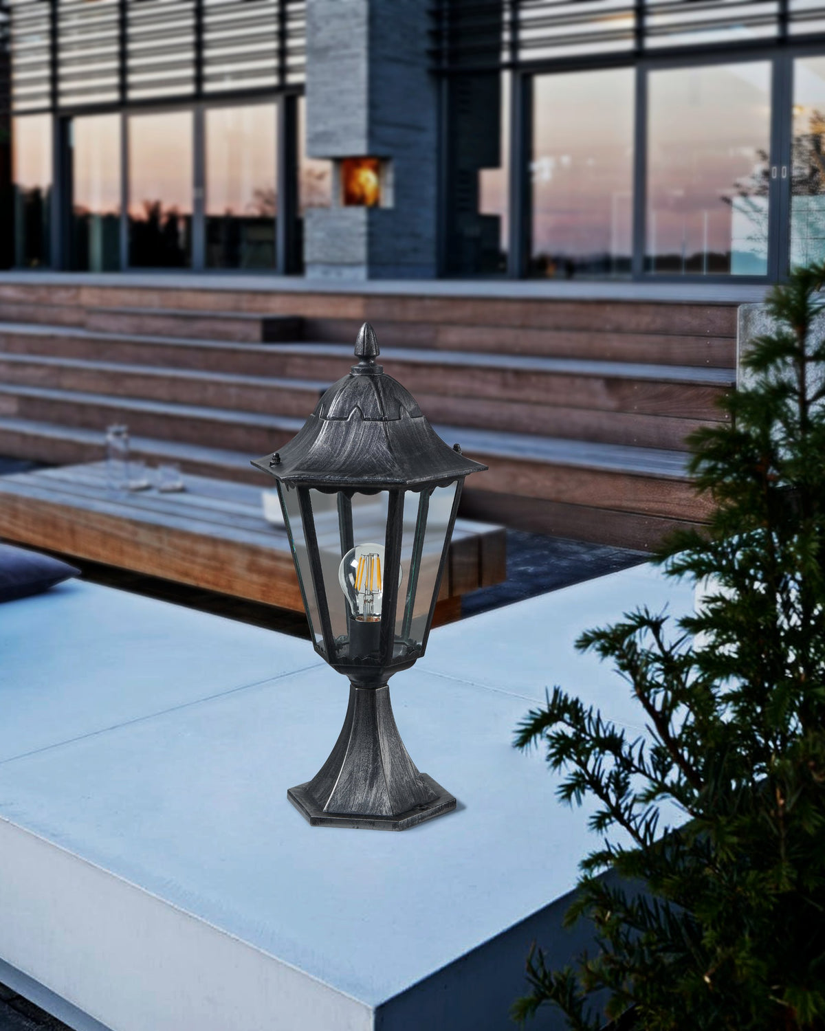 Lampadaire extérieur Navedo noir et argenté, Ø 23 cm (93462)