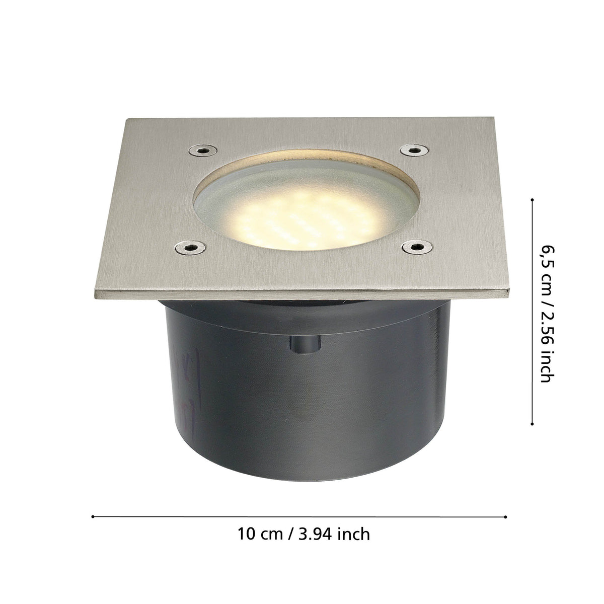 Schéma de dimensions du luminaire : largeur 10 cm et hauteur 6,5 cm.