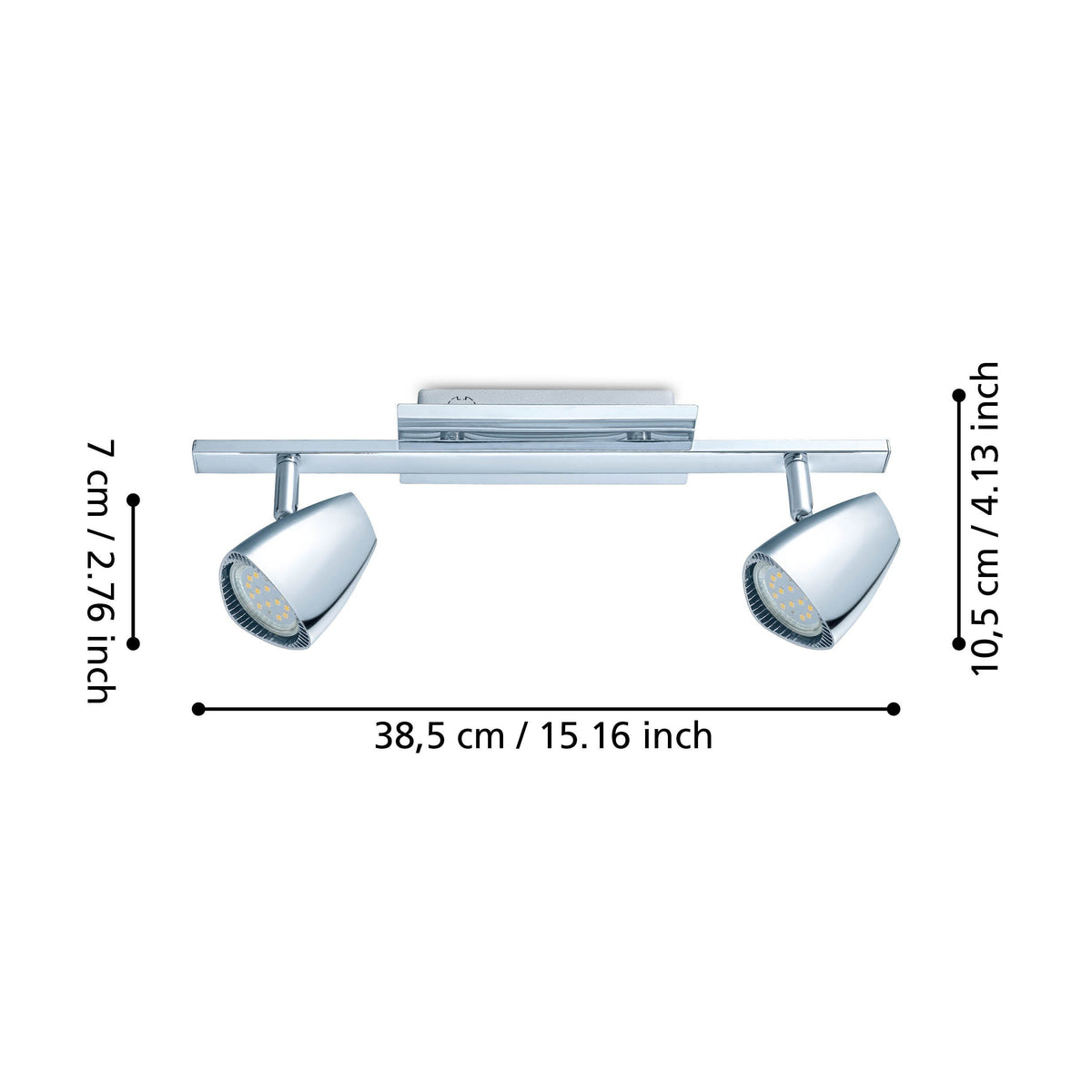 Schéma technique coté montrant largeur 38,5 cm et hauteur 10,5 cm