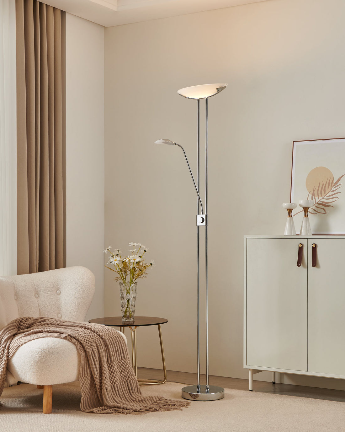 Lampadaire Baya chromé et blanc, verre