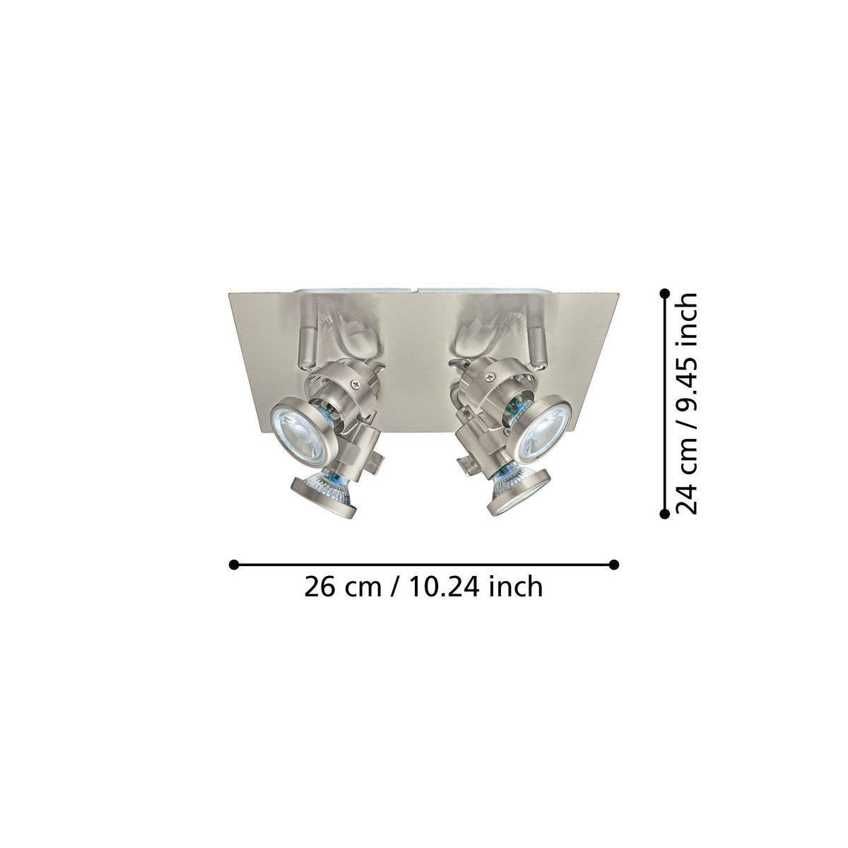 Schéma de dimensions du spot indiquant 26 cm de large et 24 cm de haut