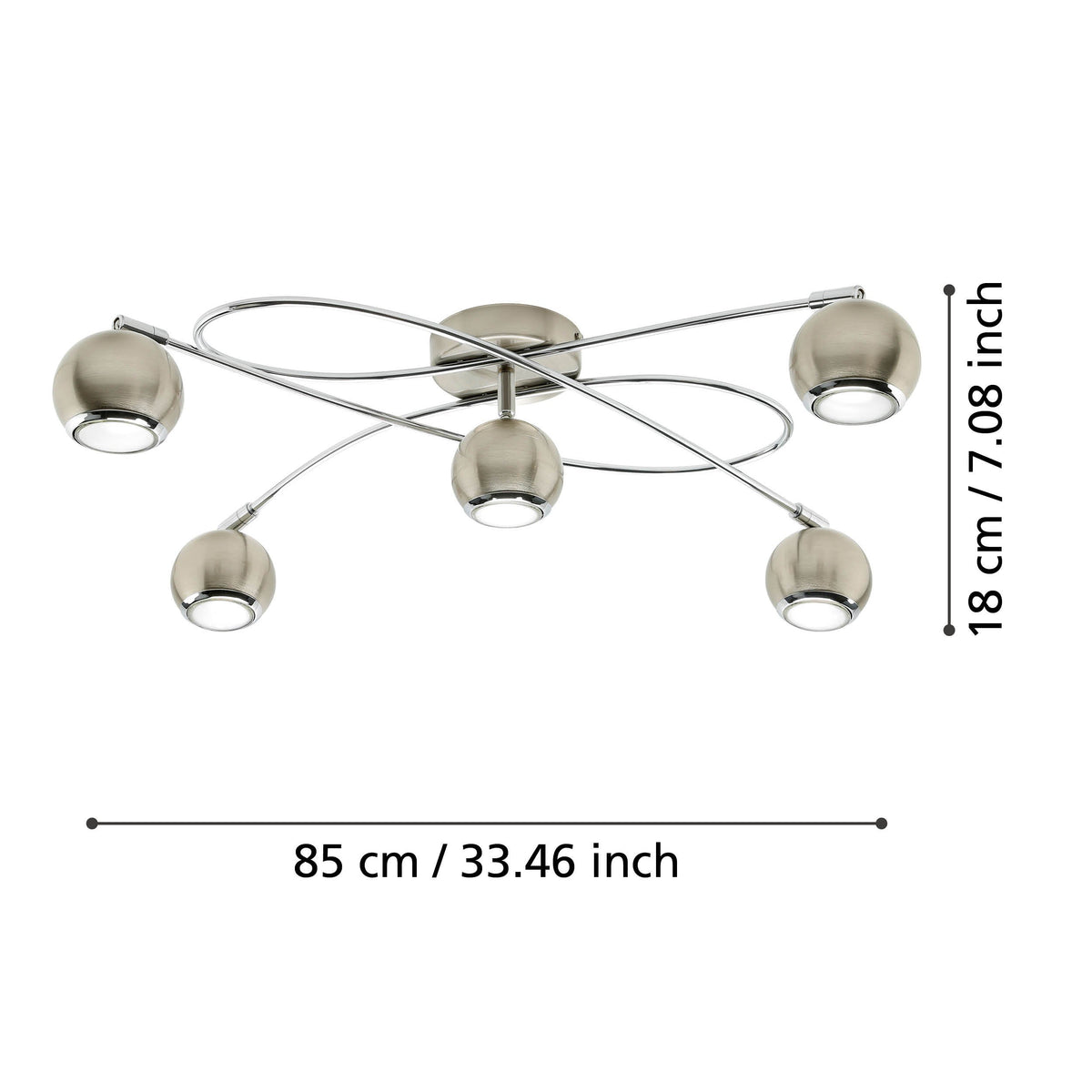 Schéma de dimensions du luminaire largeur 85 cm et hauteur 18 cm