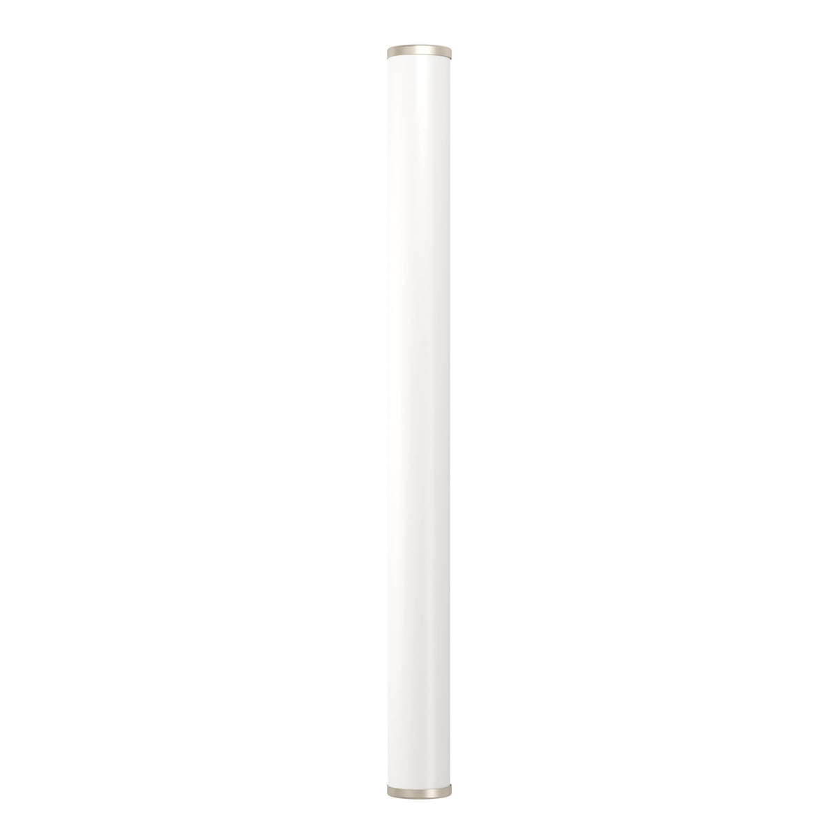 Vue de dessous du luminaire montrant le long tube blanc uniforme.