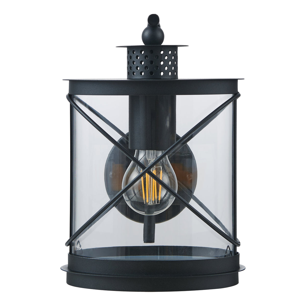 Vue de face du lanterneau, ampoule filament visible dans le verre transparent