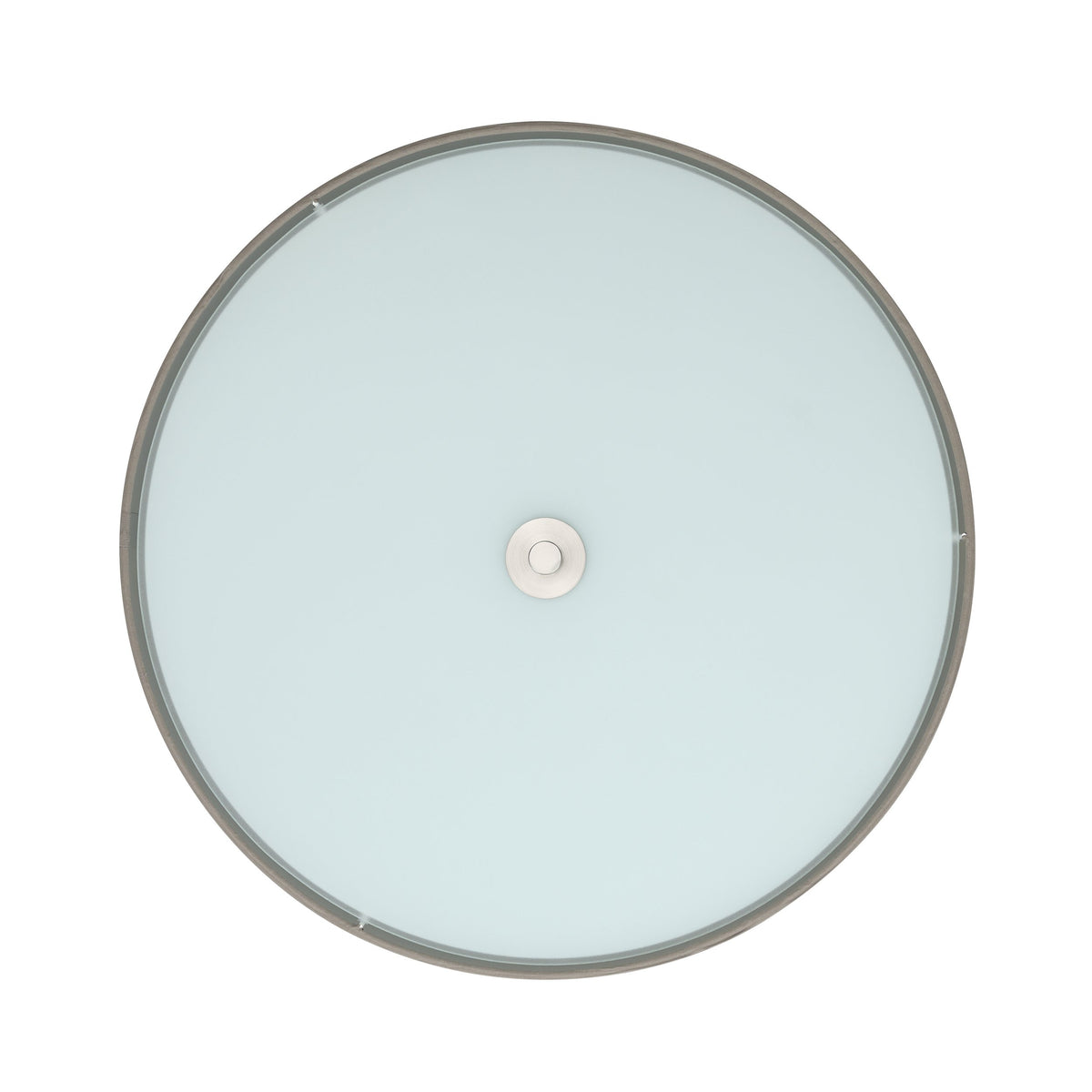 Vue de dessous montrant le diffuseur en verre rond et sa fixation métallique centrale