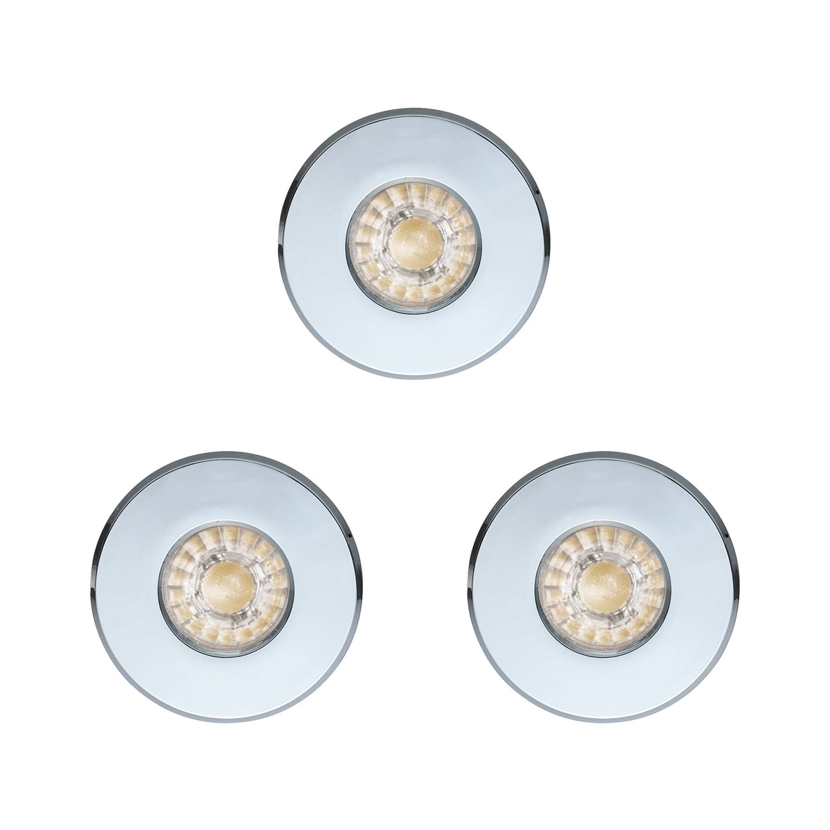 Vue de dessous des trois spots, module LED et lentille striée visibles