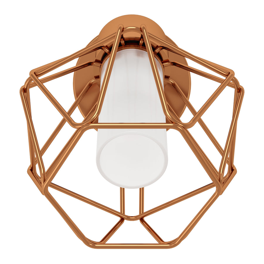 Vue de face de l'applique montrant la structure géométrique et l'ampoule blanche
