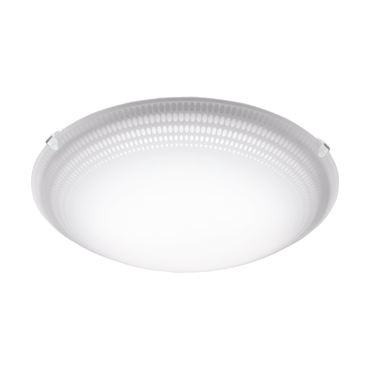 Vue en plongée du luminaire rond dévoilant la couronne de perforations régulières