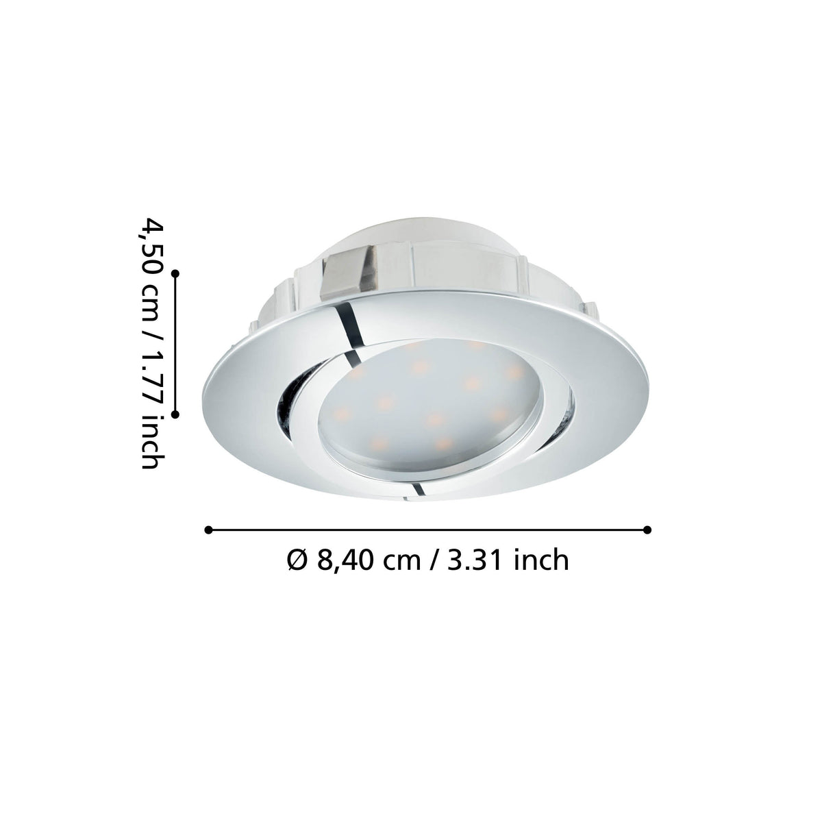 Schéma coté du spot rond avec diamètre 8,40 cm et hauteur 4,50 cm