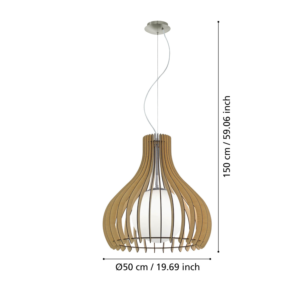 Schéma coté du luminaire indiquant hauteur et diamètre