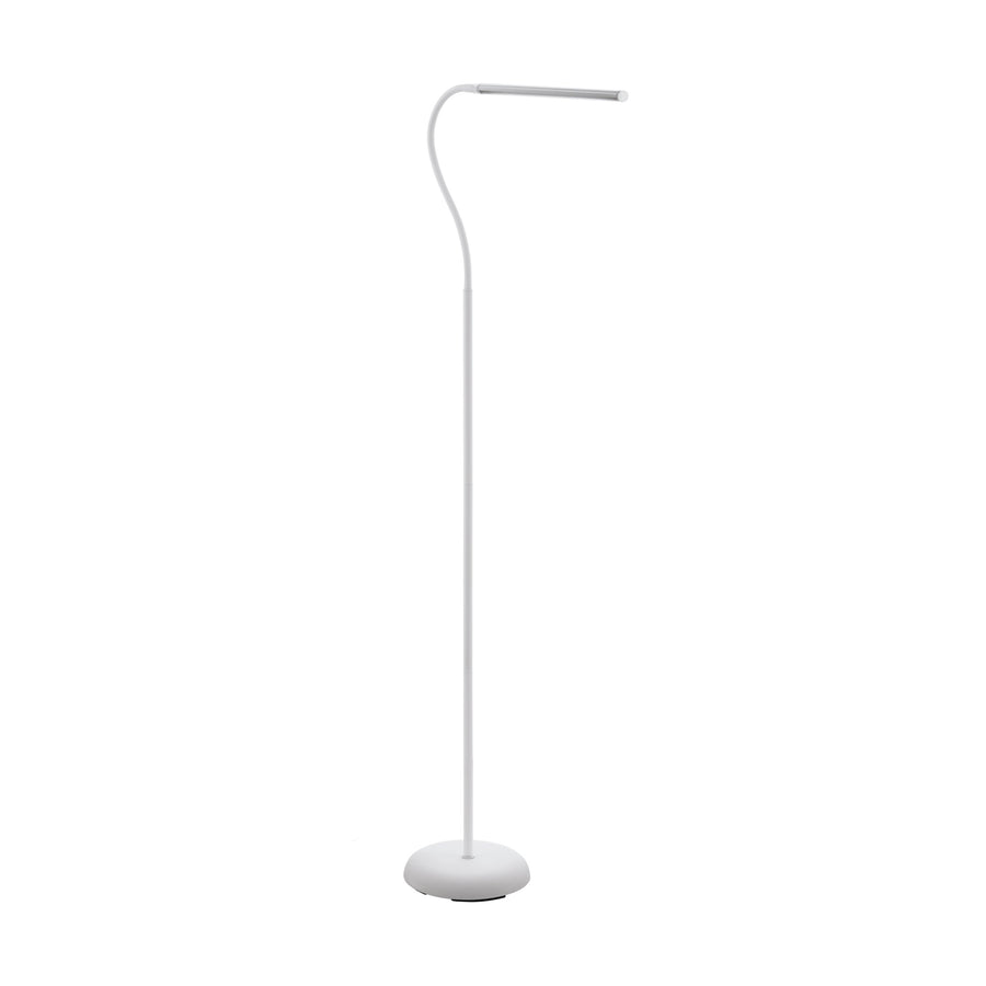 Lampadaire blanc de trois quarts, tête tubulaire orientée vers le sol