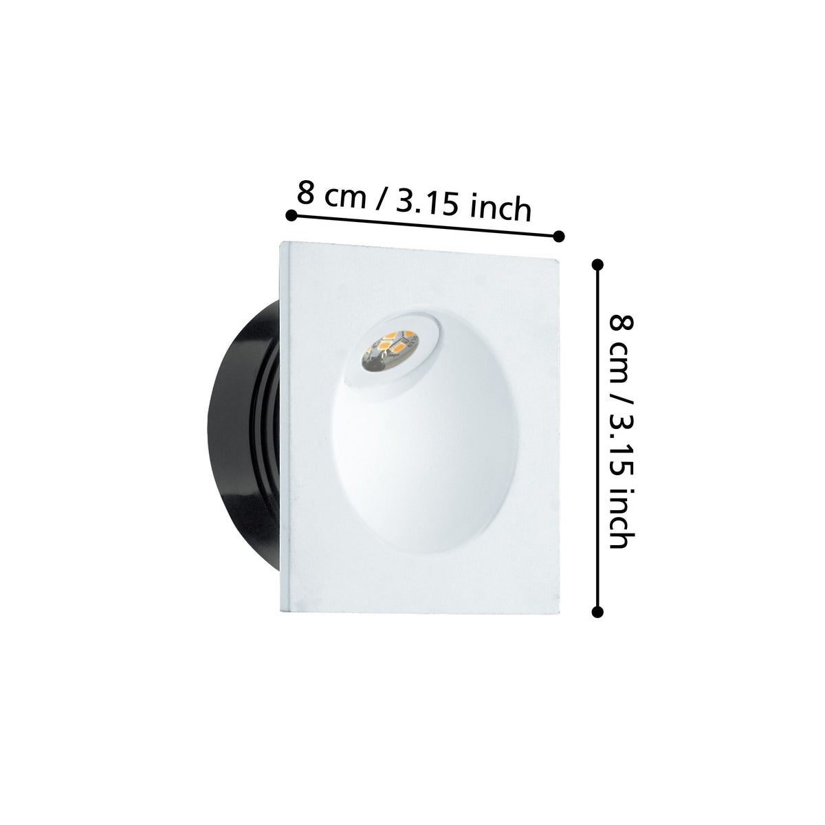 Schéma de dimensions indiquant 8 cm de largeur et 8 cm de hauteur.