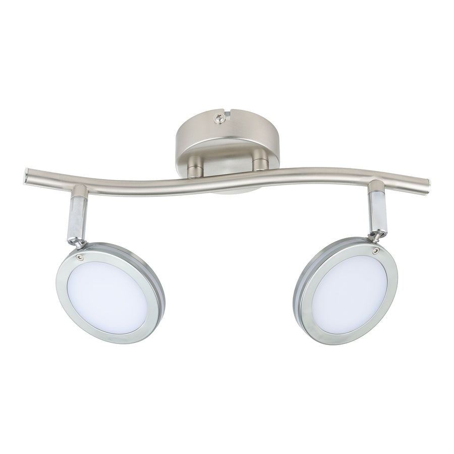 Vue de face des deux projecteurs ronds orientables sur fond neutre