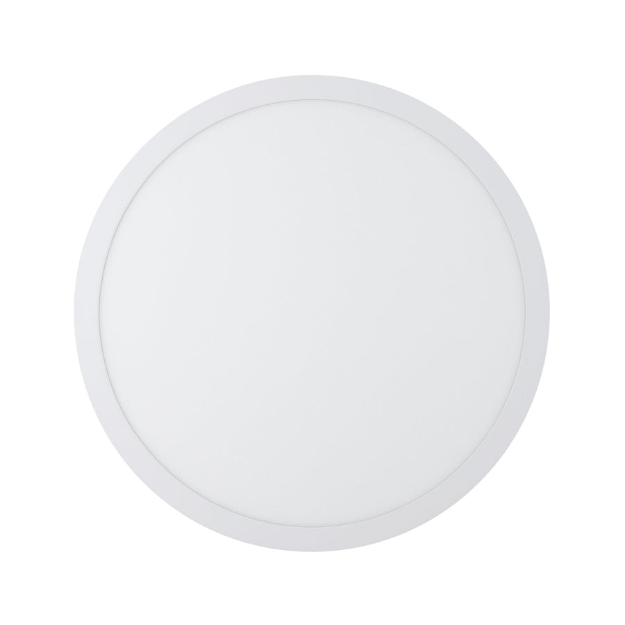 Vue de dessous du plafonnier rond blanc au diffuseur opale texturé