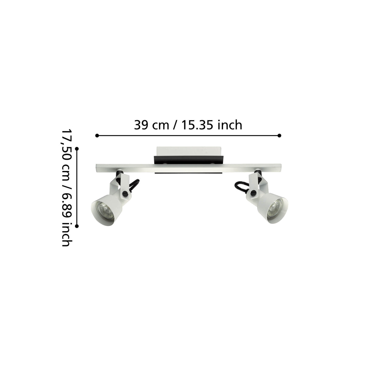 Schéma de dimensions du luminaire : largeur 39 cm et hauteur 17,50 cm.