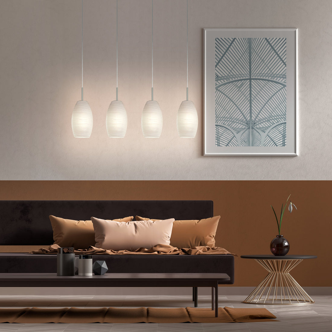 Suspension Batista 3 4 lumières nickel satiné
