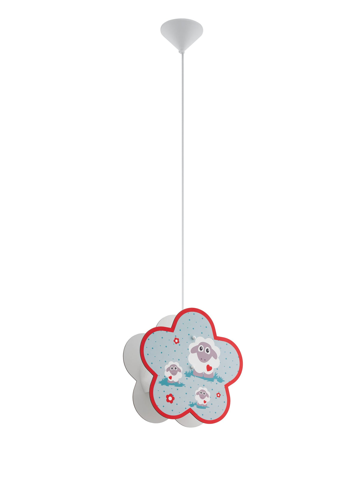 Produit sur fond blanc : suspension complète avec câble, rosace et abat-jour fleur multicolore