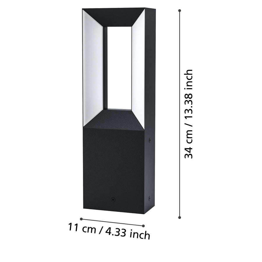 Schéma de dimensions du lampadaire indiquant 34 cm de hauteur et 11 cm de largeur.