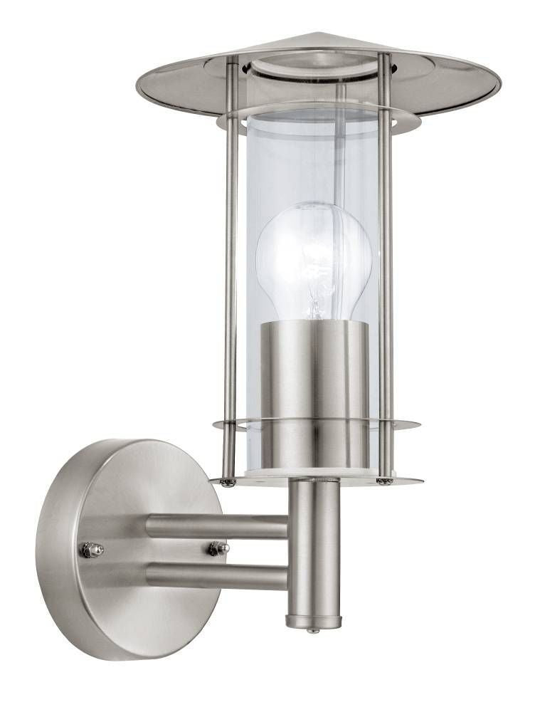 Applique murale en inox brossé avec cylindre de verre transparent et ampoule visible