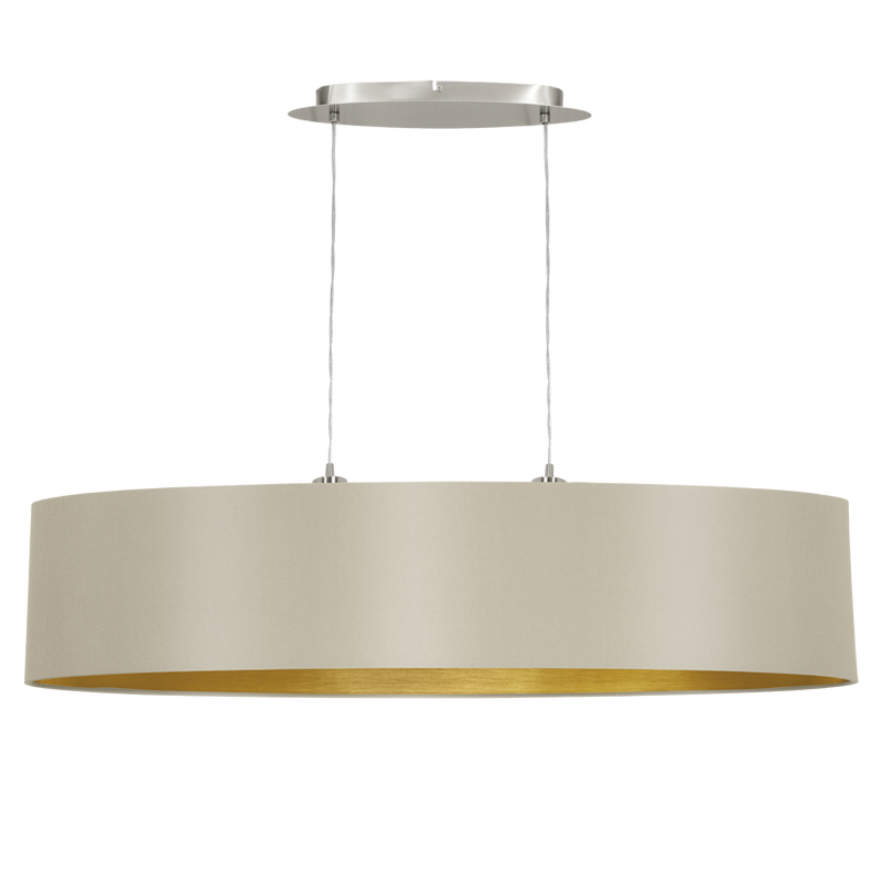 Suspension Maserlo 2 lumières taupe et dorée, tissu