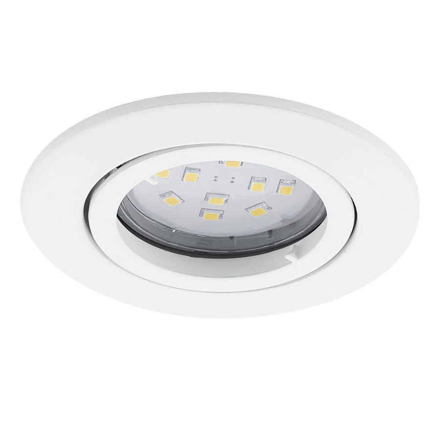 Spot encastrable blanc vu de face, diodes LED visibles sous la lentille