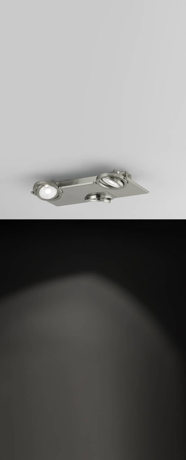 Mise en ambiance au plafond dans une pièce sombre, faisceau lumineux projeté sur le mur.