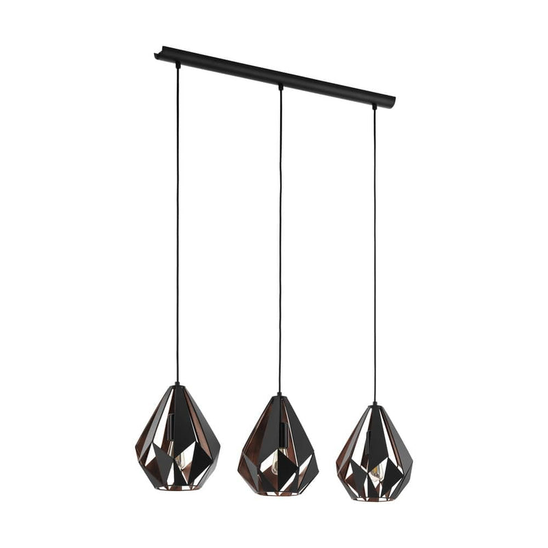 Suspension Carlton 1 3 lumières noire et cuivrée