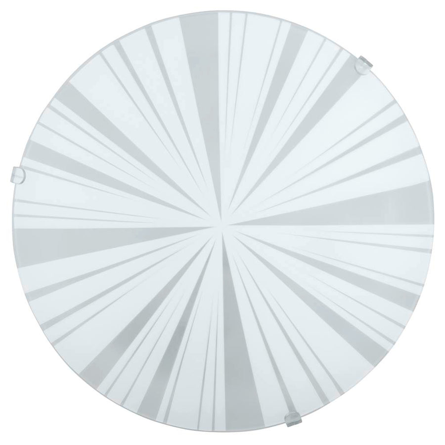 Vue de dessous du diffuseur rond en verre blanc à motif rayons