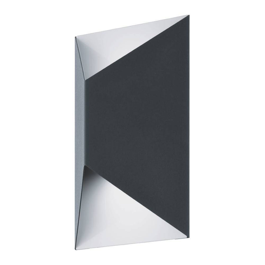 Vue de face du luminaire mural anthracite et blanc aux volumes triangulaires biseautés