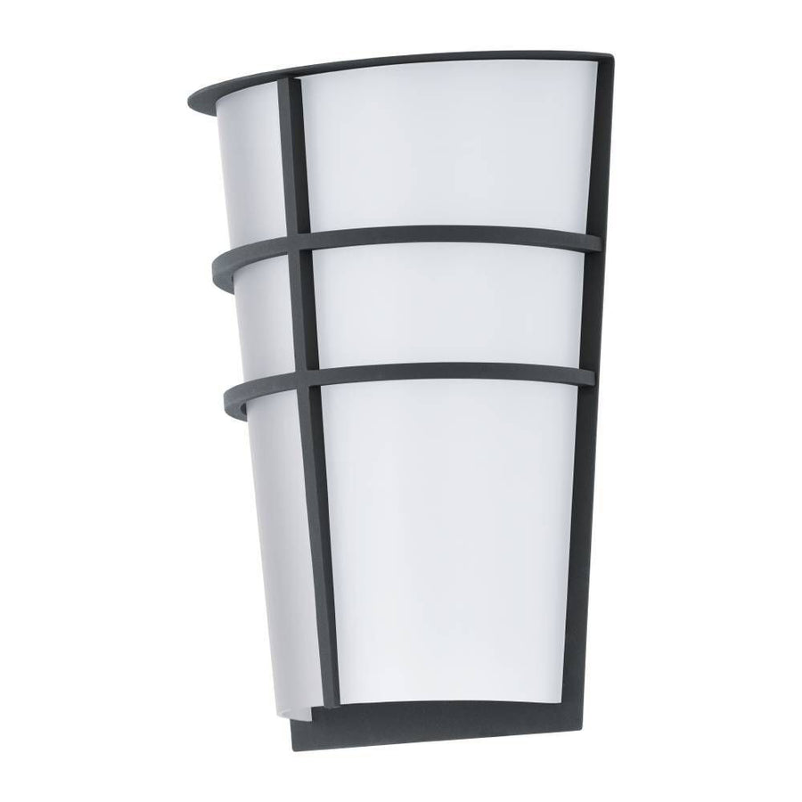 Applique murale extérieure anthracite à diffuseur opalin blanc, vue de face sur fond neutre