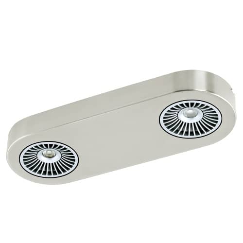 Plafonnier ovale en métal nickel satiné avec deux spots orientables à grille striée