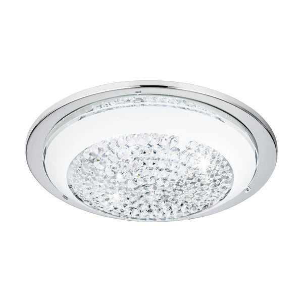Plafonnier Acolla chromé et blanc, cristal