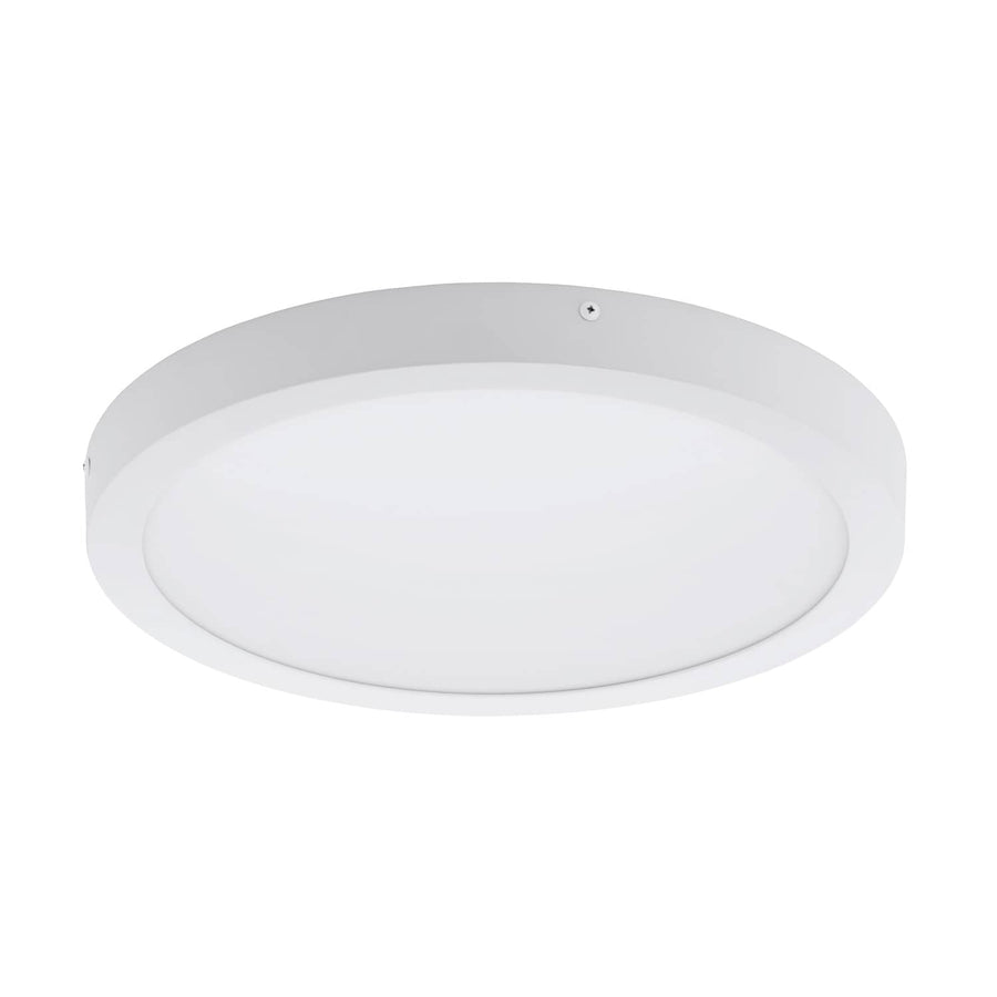 Vue de face du plafonnier rond blanc, diffuseur opale et cerclage fin