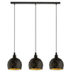 Suspension Roccaforte 3 lumières noire et dorée