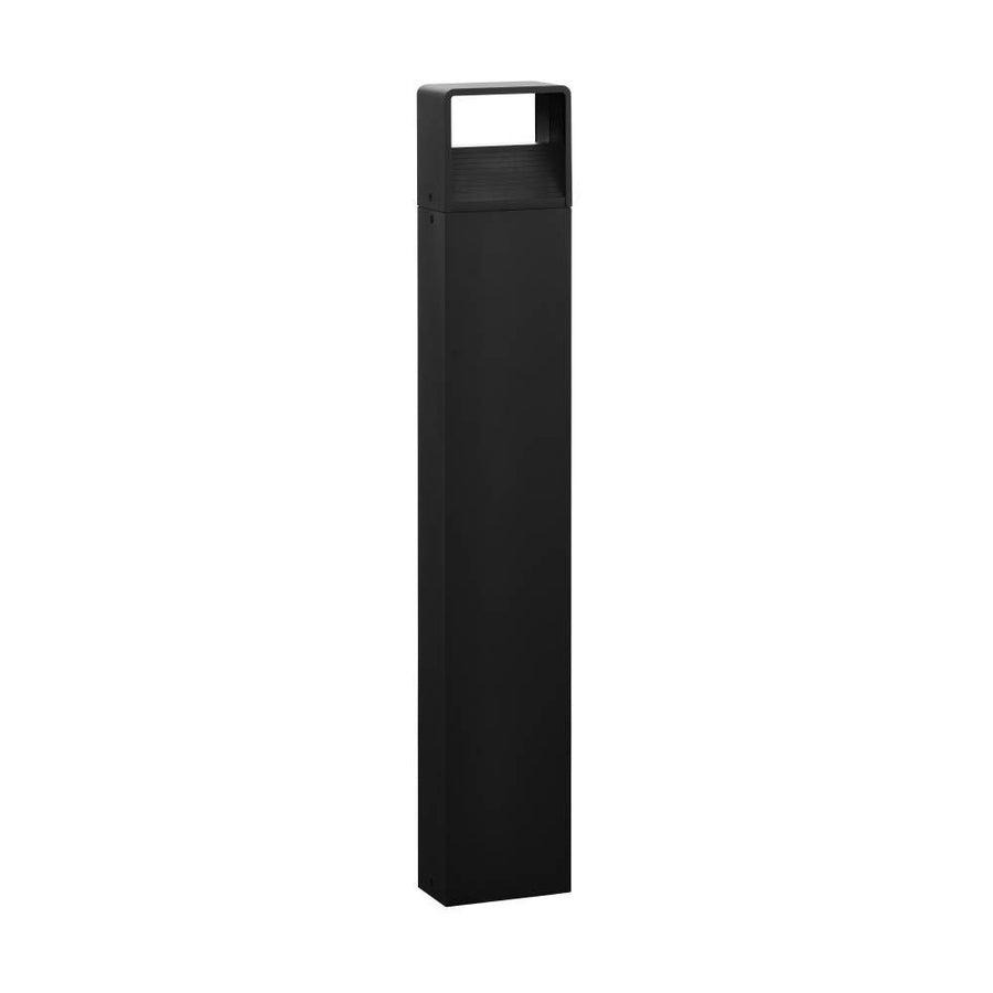Lampadaire extérieur anthracite de face, colonne rectangulaire élancée sur fond blanc