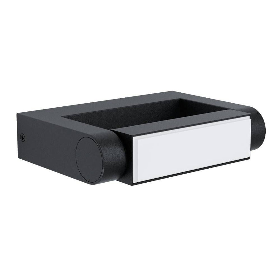 Luminaire mural noir rectangulaire à diffuseur blanc, vue de trois quarts sur fond blanc.