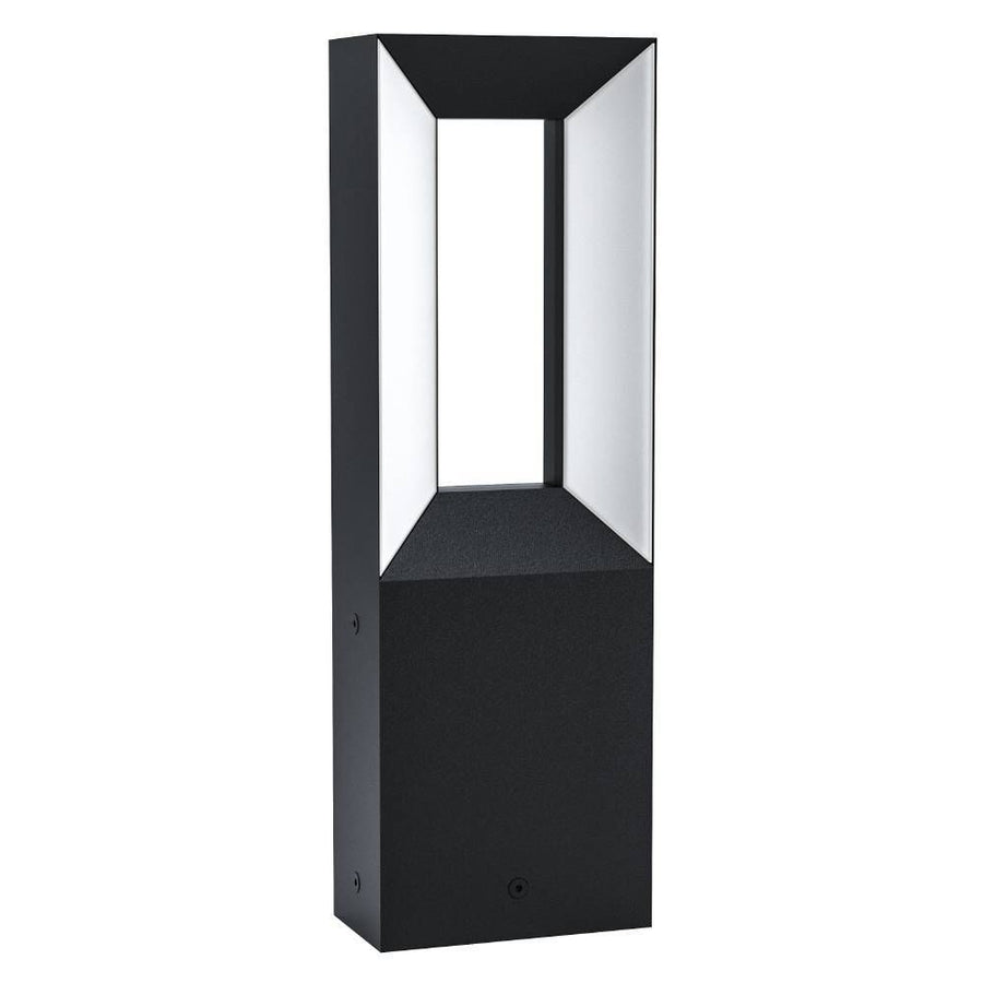 Vue de face du lampadaire extérieur noir et blanc sur fond neutre.