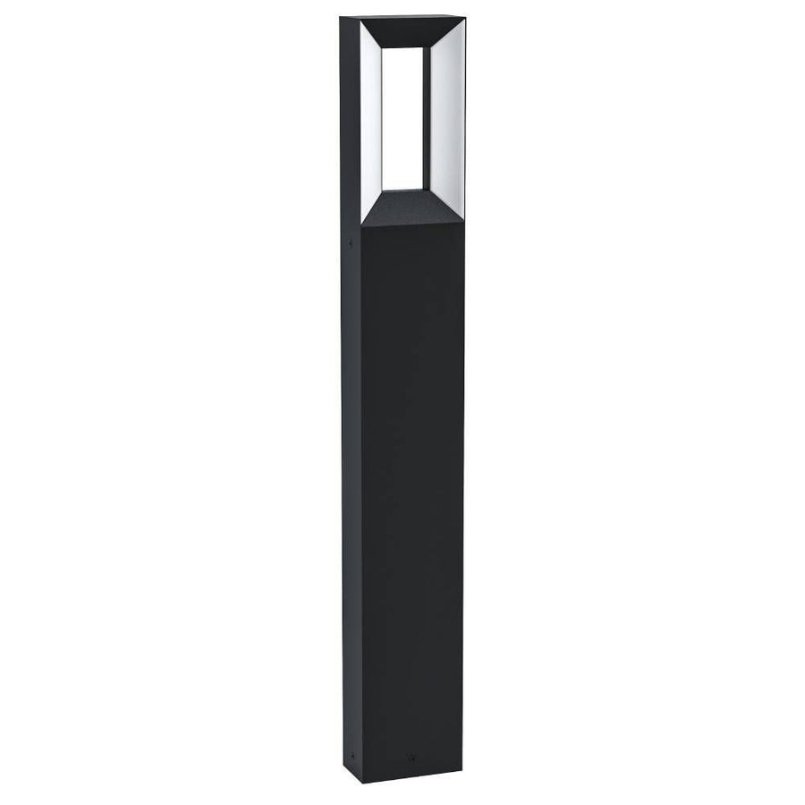 Lampadaire extérieur noir rectangulaire sur fond blanc, produit présenté de face