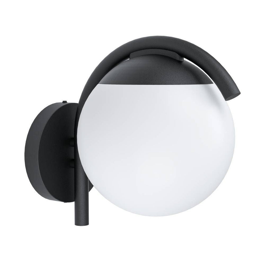 Vue de profil sur fond blanc de l'applique murale noire et blanche.
