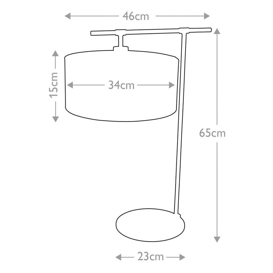 Schéma coté du luminaire indiquant hauteur, largeur et diamètre de l'abat-jour