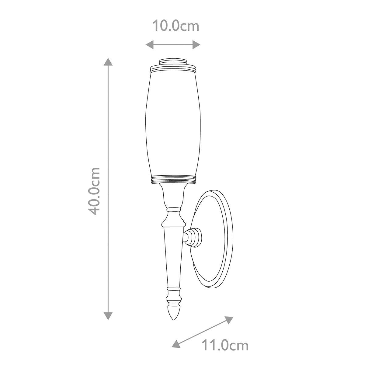 Schéma de dimensions : hauteur 40 cm, largeur 10 cm, profondeur 11 cm.