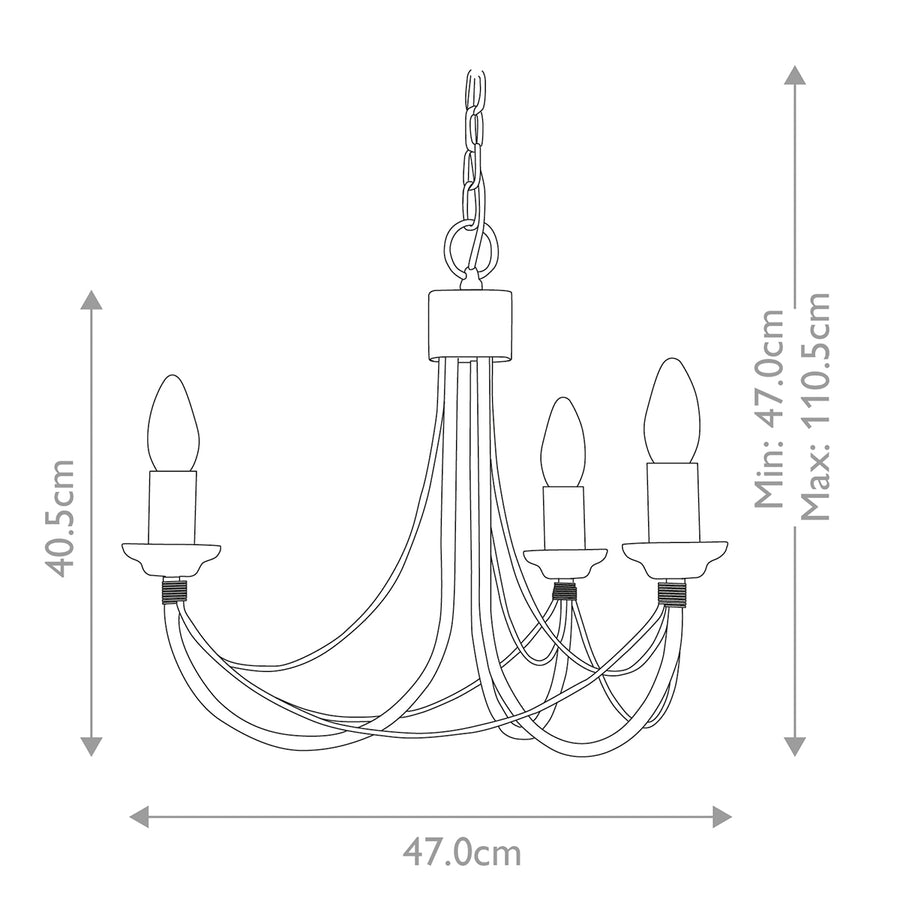 Schéma technique coté indiquant 47 cm de largeur et 40,5 cm de hauteur