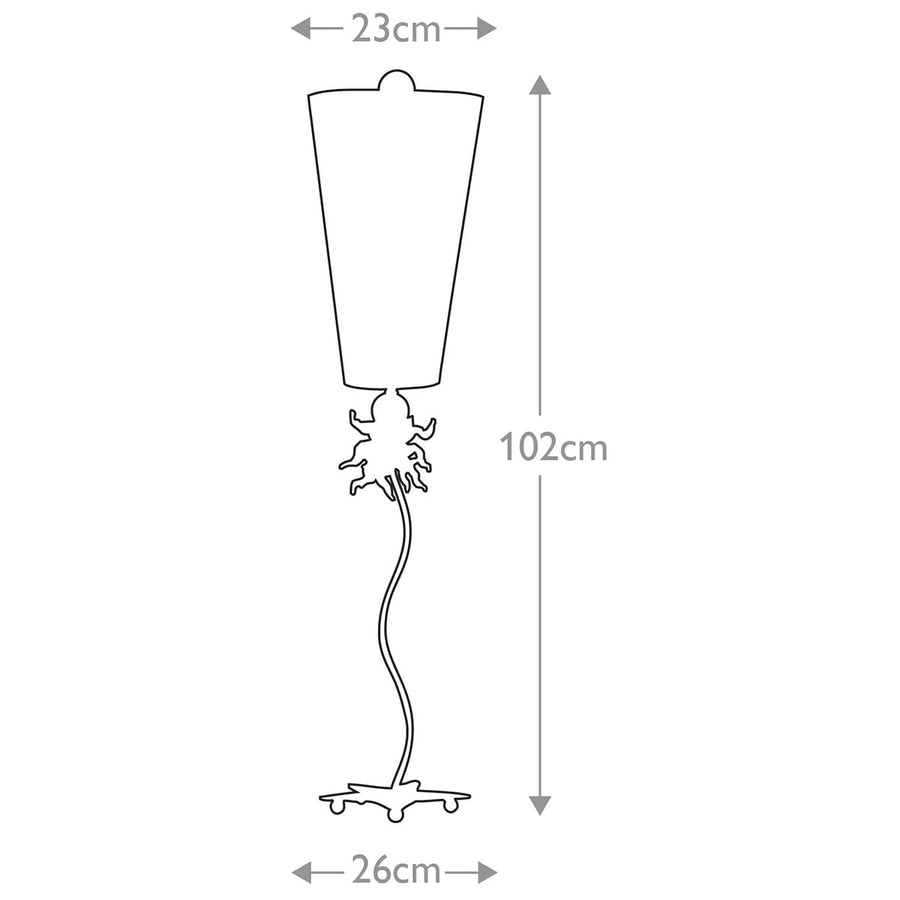 Schéma de dimensions du luminaire : hauteur 102 cm, largeur 23 et 26 cm