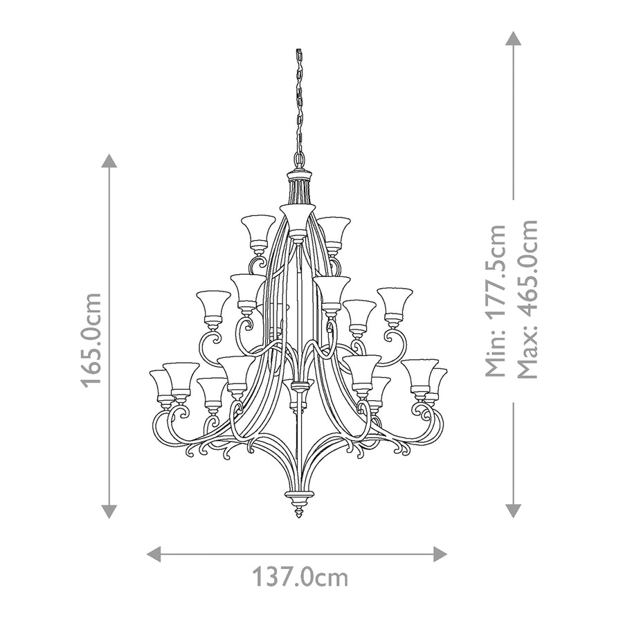 Lustre Drawing Room 18 lumières bois foncé, verre